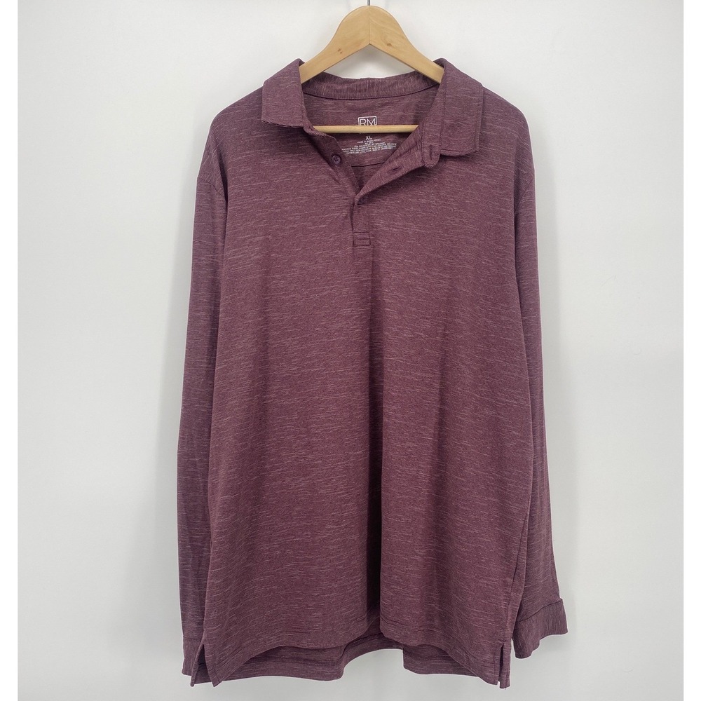 Refined Matter Polo Shirt‎ Mens XL Maroon Long Sleeve Micro Stripe Stretch
